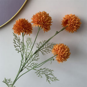 B-612 Haute Qualité 4 Tiges Longues Fleurs Artificielles de Chrysanthème Orange en Boule, Fleurs Décoratives Artificielles de Pissenlit - Product Image 5