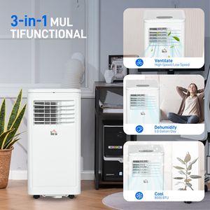 24H Timer 8000 BTU <b>Portable</b> <b>AC</b> <b>Unit</b> with Dehumidifier Remote Control for 161 Sq Ft Rooms (UK/EU Plug) Black - Product Image 1