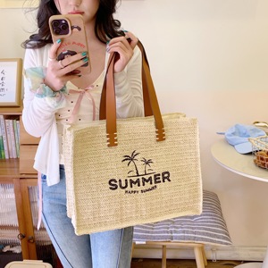 Custom Logo <b>Straw</b> Beach Bags Women Woven <b>Handbag</b> Large Capacity Tote <b>Straw</b> Bags - Product Image 1