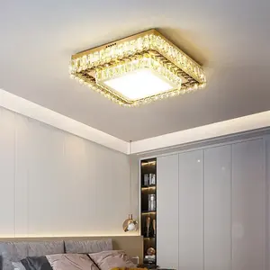 Luces de techo de bola de cristal de lujo modernas, lámpara de candelabros dorados con pantalla rectangular cuadrada para el hogar, oficina, Base de Metal - Product Image 5