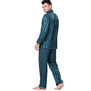 2021 Classic <span class=keywords><strong>Pigiama</strong></span> Mans Button Down A Maniche Lunghe Striscia Larga Morbido Raso Degli Indumenti Da Notte Pigiami Imposta Uomini Loungewear - Product Image 2