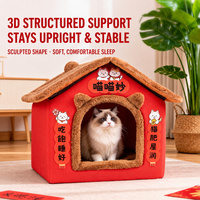Nouvelle Maison pour Chat Rouge du Nouvel An Chinois, Pliable, Chaude pour l'Hiver, avec Coussin Amovible, Lit-Cave Fermé pour Chats et Chiens, Utilisation Intérieure