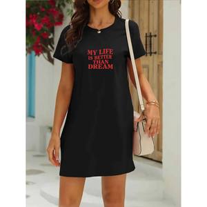 MY LIFE IS BETTER DREAM Tuta intera <span class=keywords><strong>da</strong></span> donna con motivo grafico e testo, lunghezza al ginocchio, ecologica, casual, sportiva, girocollo, a maniche corte - Product Image 1
