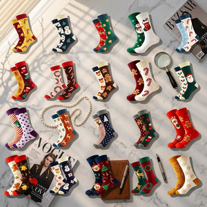 Chaussettes en coton unisexe tendance pour <span class=keywords><strong>Noël</strong></span>, style mi-mollet, 200 fils, aiguille simple, toutes saisons, taille unique, pour hommes et femmes - Product Image 5