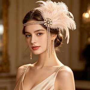 ที่คาดผมขนนกสไตล์วินเทจแบบ Great Gatsby ประดับคริสตัลและพู่ห้อย เหมาะสำหรับงานปาร์ตี้ฮาโลวีนและงานพรอม - Product Image 1