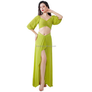 Ensemble <span class=keywords><strong>de</strong></span> pratique <span class=keywords><strong>de</strong></span> <span class=keywords><strong>danse</strong></span> du ventre Sexy haut à col en v + pantalon ceinture à glands pantalon évasé adulte <span class=keywords><strong>danse</strong></span> <span class=keywords><strong>orientale</strong></span> vêtements d'entraînement professionnel - Product Image 5