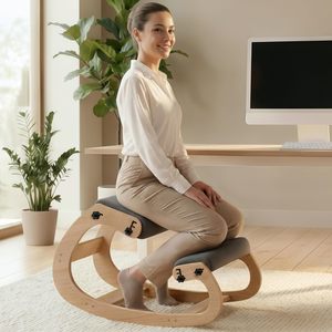 Sedia Ergonomica Regolabile in Altezza, <span class=keywords><strong>Sgabello</strong></span> Oscillante in Legno con Seduta Imbottita Confortevole - Product Image 2