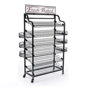 Metal Floor Basket snack bread food Promotional Display Rack Shelf Confectionery Folding stand