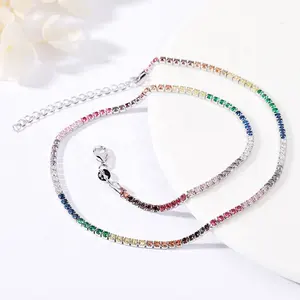 Роскошные ювелирные изделия с классическим дизайном алмаза 14K Белое Золото Серебро 925 длинные Rainbow Теннисный браслет для женщин