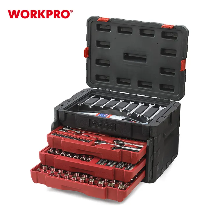 WORKPRO Hot Selling 320PC 1/4" 3/8" 1/2" Dr. Socket Wrench Set Deluxe 3 Drawer Box Case Kit Mechanic Tool Set