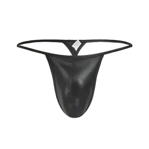 Solid G-Strings Men's Sexy Panties Faux Leather Thongs Briefs T-shaped Comfortable Underwear Underpants