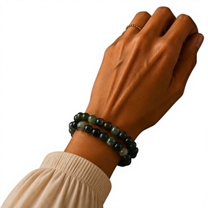 สร้อยข้อมือยางยืดประดับด้วยหินมอสอาเกตธรรมชาติขนาด 8 มม. ทรงกลม สไตล์วินเทจ คริสเตียน สำหรับทุกเพศ ของขวัญเครื่องประดับคริสตัล ขายส่ง - Product Image 2