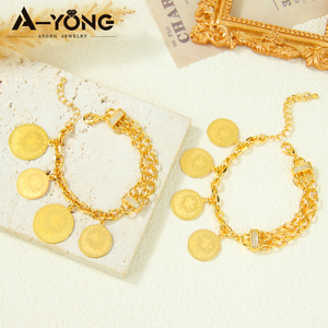 Bracciali con ciondolo a moneta in <span class=keywords><strong>oro</strong></span> 18 carati dal design classico <span class=keywords><strong>turco</strong></span> Ayong, catene regolabili, bracciali da donna con zirconi, gioielli. - Product Image 3