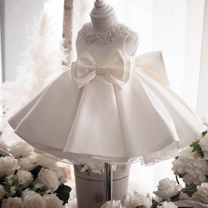 Kids Short Wedding Gown Knee-Length Satin Ball Gown 2025 New