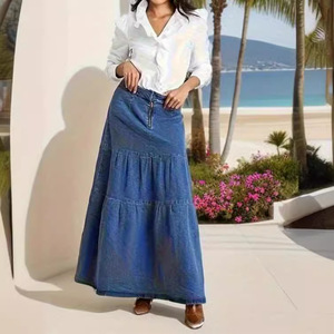 Gonne di <span class=keywords><strong>Jeans</strong></span> lunghe a vita alta Casual da <span class=keywords><strong>donna</strong></span> in Denim a vita alta Maxi abito lungo lungo gonna lunga in Denim a vita alta Maxi gonna - Product Image 6