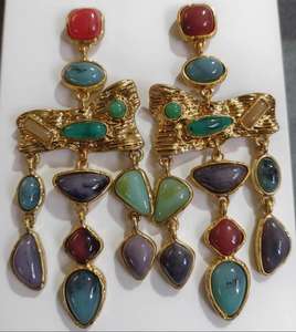 凯美2025新到时尚女性绿松石几何金属耳环多层女性金色声明耳环女性 - Product Image 1