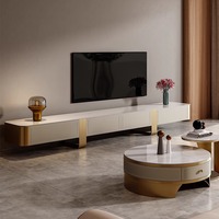Ensemble meuble TV moderne de luxe en bois avec dessus en marbre et table basse pour le salon Console beige Meuble flottant design