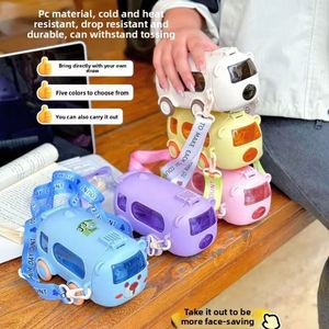 500ml <b>Cute</b> <b>Bear</b> Bus Shape Plastic Drinkware for Kids Portable Water Bottle with Shoulder Strap Car Straw Cup for Easy Drinking - Product Image 4