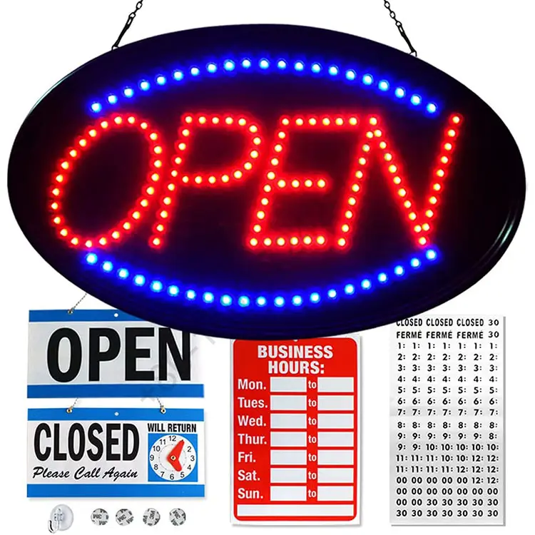 Large Lighted Led Neon Open Sign for Business, Oval