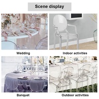 Chaises de mariage en gros de style turc pour la location, chaises Ghost grises transparentes avec accoudoirs, chaises de banquet en plastique pour mariage