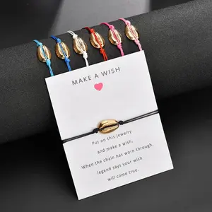 Leuke Elegante Shell Bead Charm Armband een Wens Eenvoudige Sieraden voor Vrouwen Vrienden Liefde Kaart Geschenken Shell Verstelbare Armbanden