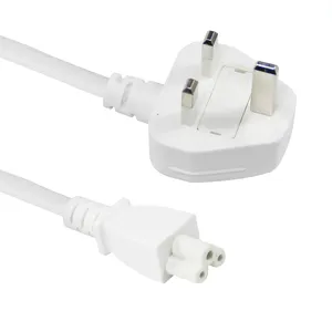 White IEC320 C5 to BS 1363 Power Cords 3 pin Replacement UK Extension Cable Reel Cord 240v