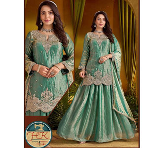 Traje Anarkali Bordado Verde Mar de Diseñador para Mujer, Ropa Tradicional India para Bodas, Fiestas y Eventos con Dupatta - Product Image 1