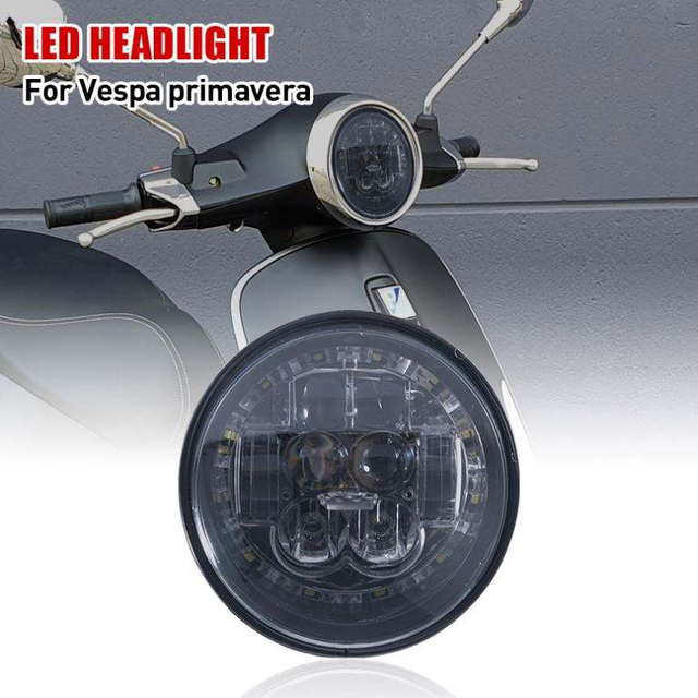 YongJin Motorcycle Parts & Accessories Round LED Headlight with Angel Eye for vespa Scooter Primavera