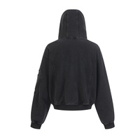 Nouveau sweat à capuche en coton style vintage américain, coupe ample, avec fermeture éclair, effet usé et délavé, style motard urbain