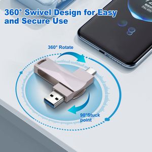Memoria USB giratoria metálica 2 en 1 OTG tipo C, unidad flash USB de 32 GB, 64 GB, 128 GB, memoria portátil para regalo - Product Image 2