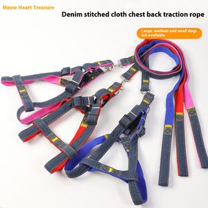 Tali anjing tali Denim mewah dapat diatur, untuk pengambil emas tali hewan dengan tombol baja tahan karat grosir untuk kucing - Product Image 2