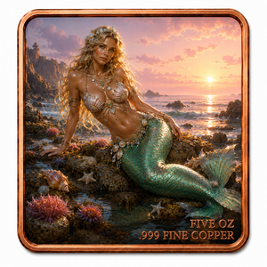 Moneda de Cobre Fino 999 de 5 Onzas Cuadradas con Impresión UV, Diseño de Isla de Sirenas, Artículo Coleccionable Personalizado de Fabricante - Product Image 1