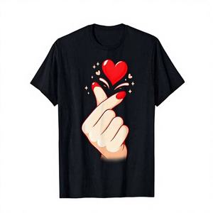 Camiseta de Pareja para Adultos con Estampado Digital de Latidos del Corazón para el Día de San Valentín 2026, Unisex, Manga Corta, Cuello Redondo, Promocional - Product Image 1