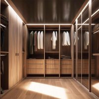 Fabricant d'armoires sur mesure, armoires de chambre à coucher modernes de luxe en bois mélaminé en forme de U, système de dressing