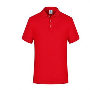 Men's Red Solid Color Short Sleeve Cotton Polo Shirt Breathable Casual Woven Oxford Style Button <b>Down</b> Regular Fit - Product Image 1