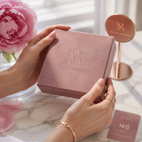 Boîte magnétique en velours personnalisée pour bijoux, couleur rose poudré, avec porte-cartes NFC or rose, pour marque de luxe féminine, faible MOQ