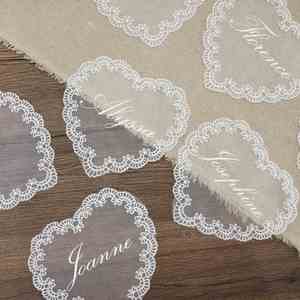 Custom Heart-Shaped Polyester Lace Thermal Transfer Printed Wedding Place Reusable <b>Name</b> <b>Cards</b> Romantic <b>Table</b> - Product Image 3