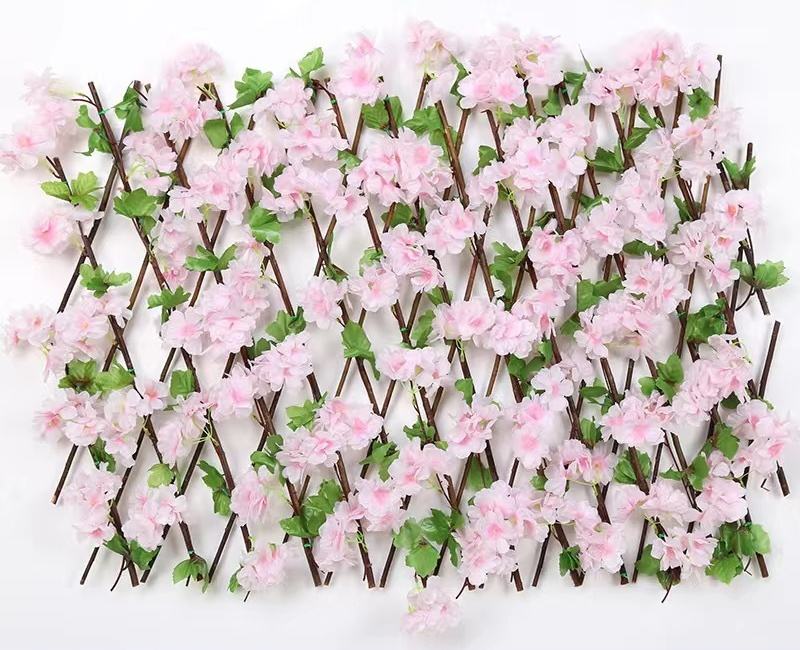 Clôture en bois fleurs de cerisier rose 0,7m