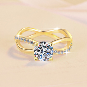 <span class=keywords><strong>Bijoux</strong></span> fins, bague de fiançailles romantique en argent sterling S925 plaqué or, croix torsadée, 1 carat VVs1 Moissanite pour femmes - Product Image 2