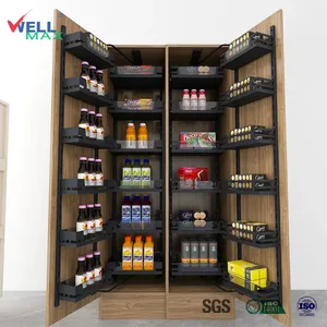 WELLMAX Cozinha Gabinete Larder Basket Pull Out Organizador De Armazenamento Ferro Pó Soft Closing Gaveta Despensa Unidade