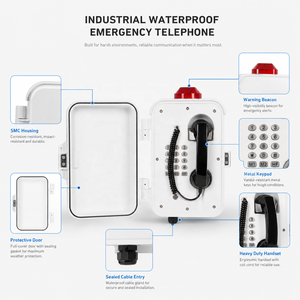 Téléphone robuste étanche avec clavier complet et porte de protection pour mine, quai, extérieur, urgence, téléphone mural - Product Image 4