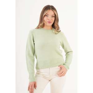 Suéter de Cuello Redondo Verde Pistacho para Mujer, Estilo Liso, Venta al Por Mayor - Product Image 5