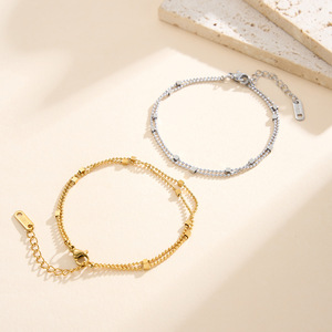 Classic Fashion Bracelets Women Trend 18k <strong>Gold</strong> Plated Stainless Steel <strong>Bead</strong> Chain Bracelet - Product Image 3