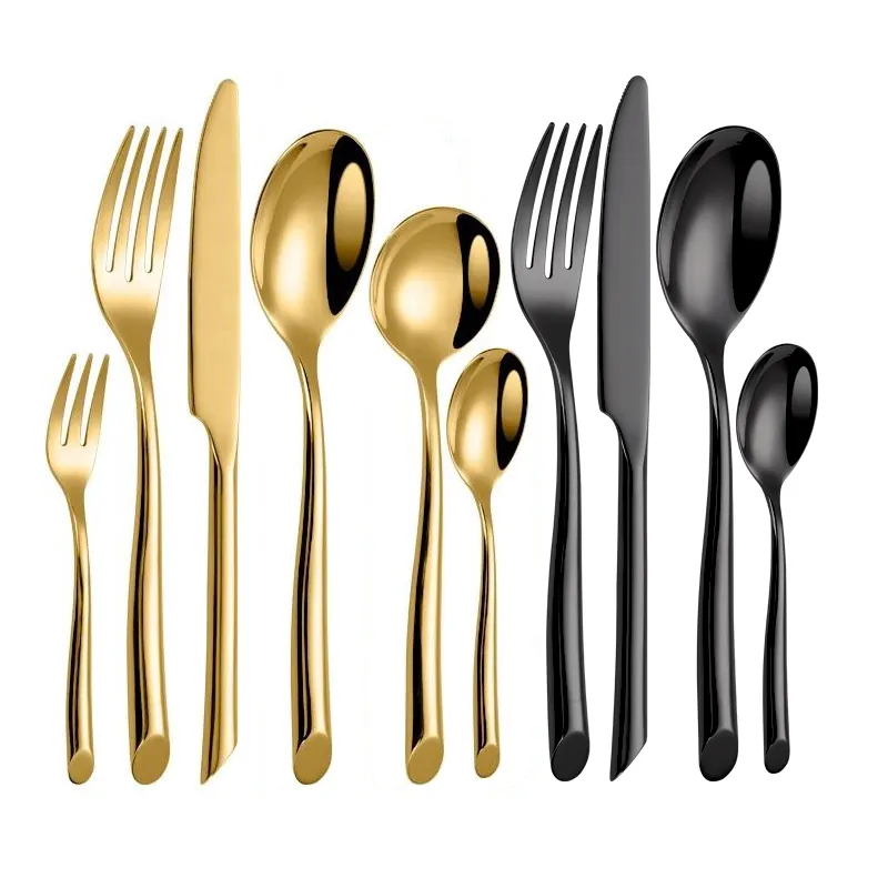 Set peralatan makan besi tahan karat emas, cermin garpu sendok pisau Restoran