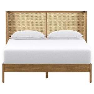 Durable Cane Wood Wingback Bed Natural Woven Rattan Solid Wood <b>Frame</b> Luxury Bedroom Furniture for High End Home Hotel Use - Product Image 1