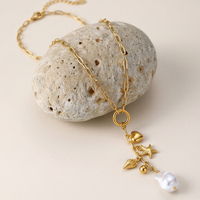 Collier à breloques en acier inoxydable plaqué or XY 7696, cœur, étoile de mer, coquillage, perle simulée, chaîne en Y, bijoux