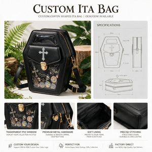 Sac Ita personnalisé en forme de cercueil, style gothique, en PU, avec fenêtre transparente, sac bandoulière, sangle réglable, présentoir pour badges, sac à main quotidien Lolita Anime Cosplay - Product Image 1