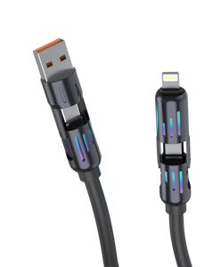 Cáp dữ liệu PVC/Nylon <span class=keywords><strong>4</strong></span> trong 1 sạc nhanh 5A với dây dẫn bằng đồng nguyên chất cho điện thoại di động & máy ảnh - Product Image 1