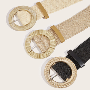 <span class=keywords><strong>Ceinture</strong></span> large en paille <span class=keywords><strong>dorée</strong></span> pour femme, style bohème décontracté, <span class=keywords><strong>tressée</strong></span>, avec boucle élastique, pour l'été - Product Image 2