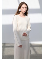 Pull en cachemire pur à 100 % pour femme, col rond, à sequins, manches longues à œillets, ourlet roulé, doux, scintillant, fin, chaud et respirant pour l'hiver